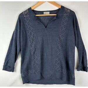 WRAP Designed In London Top Women's Blue Lightweight Lace Accents Cuff Sleeve M